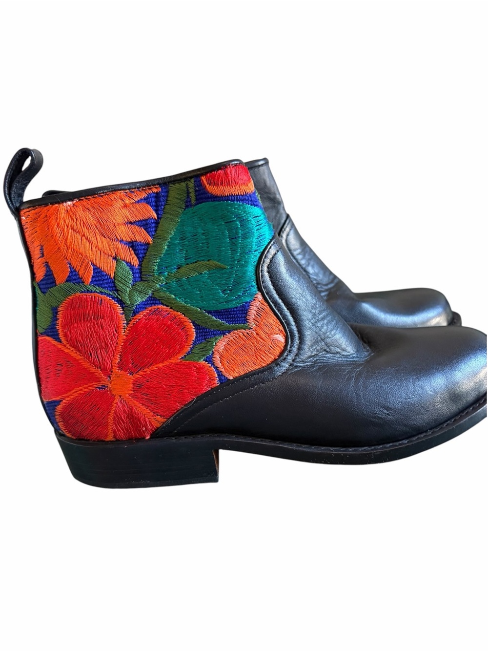 Handmade leather Guatemala Teysha Floral Embroidered Ankle Boots 38 - Picture 3 of 11